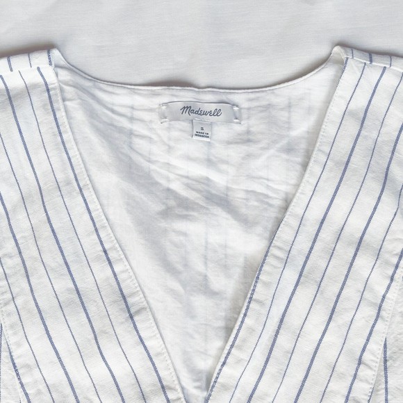 Madewell White Striped V-Neck Dress - Picture 7 of 9